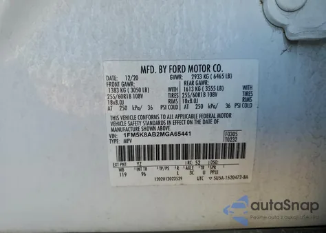 2021 Ford Explorer Police Interceptor z USA, uszkodzony, nr VIN 1FM5K8AB2MGA65441